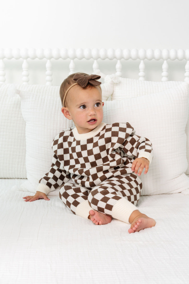 Knit Chunky Sweater - Cocoa Checkered
