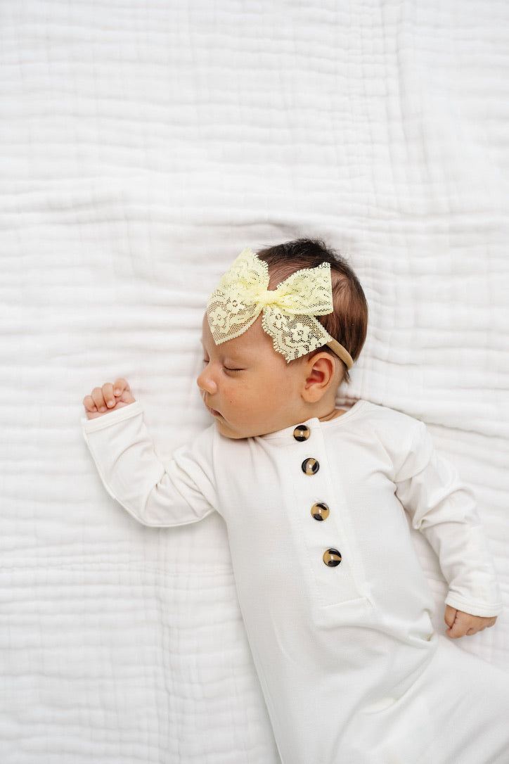 Lace Bow - Pale Yellow Headband