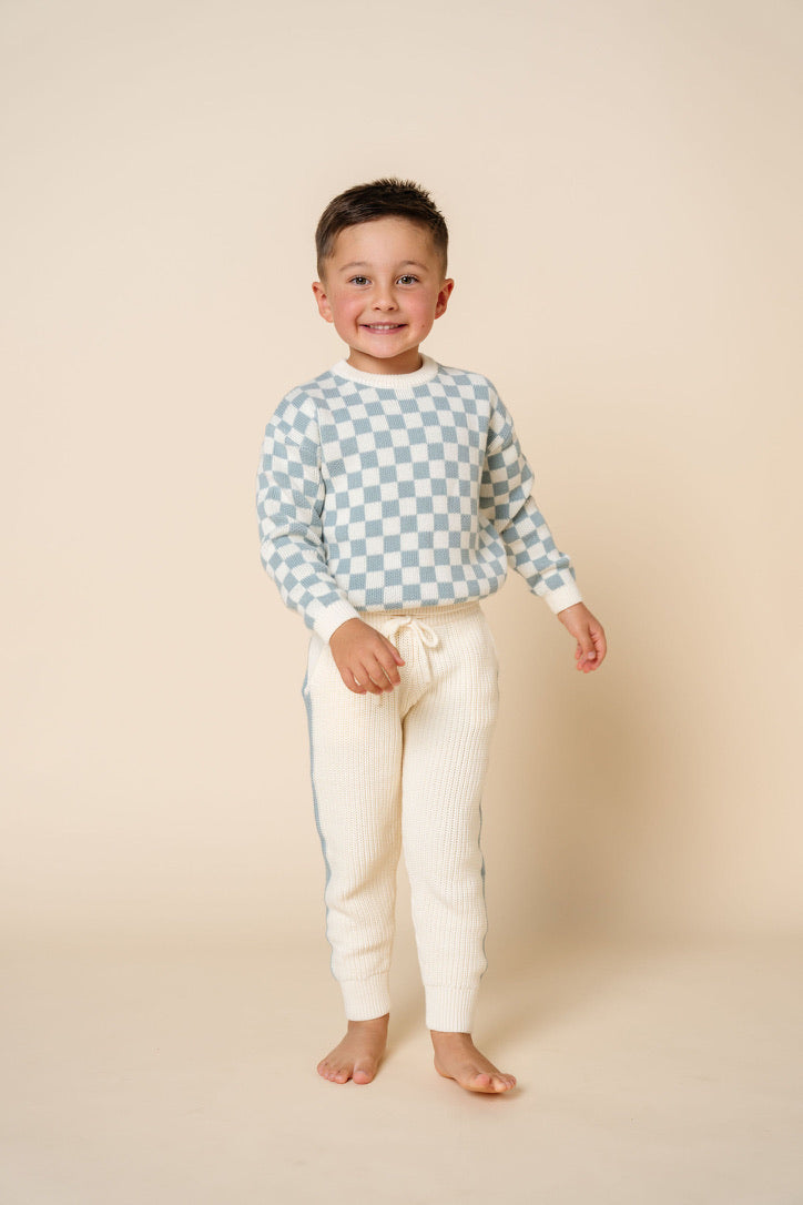 Knit Chunky Sweater - Steele Checkered