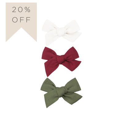 Linen Bow 3 Pack: Cranberry Clips