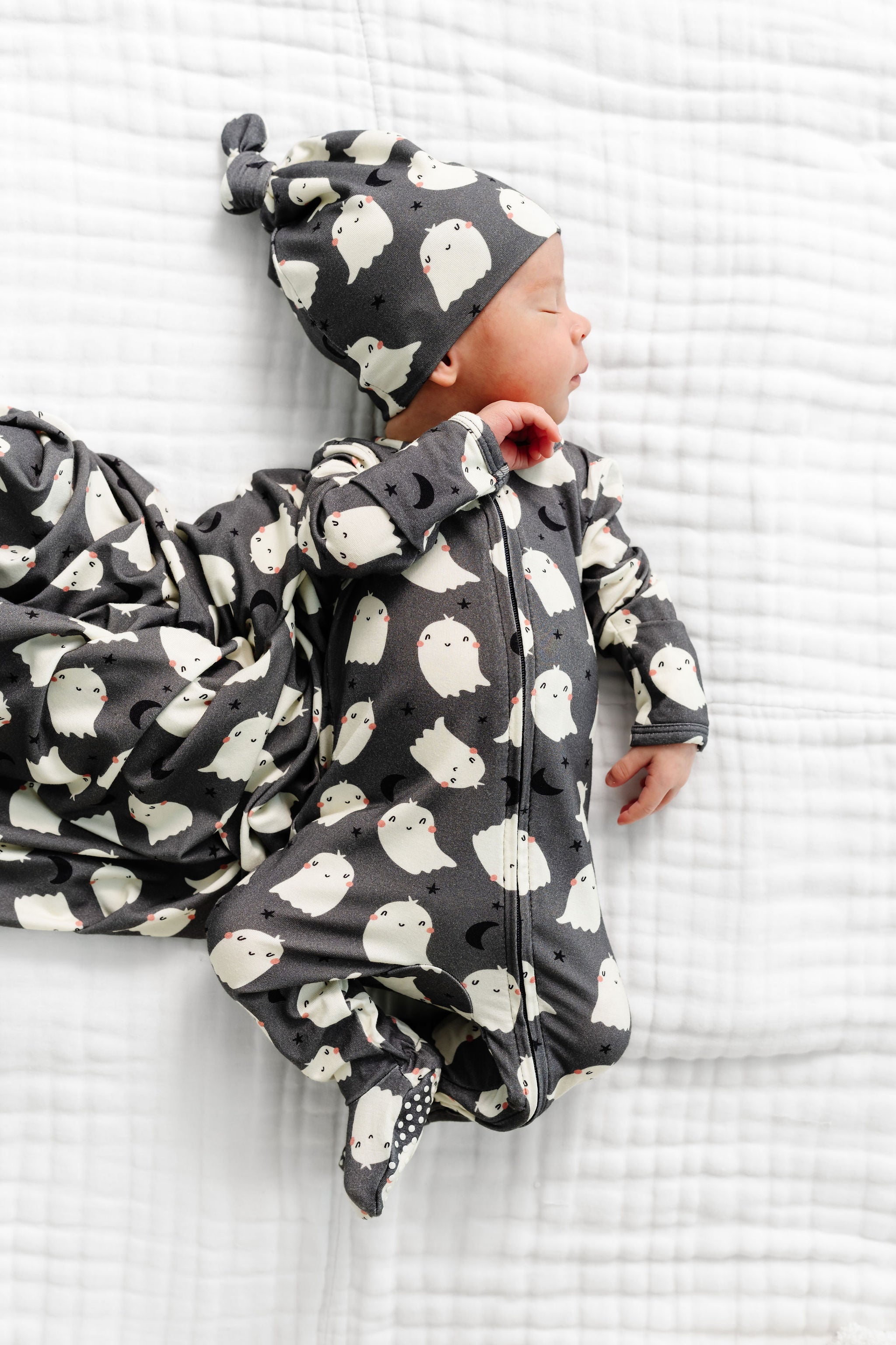 Happy Ghost Newborn Hat Bundle + Zipper Footie