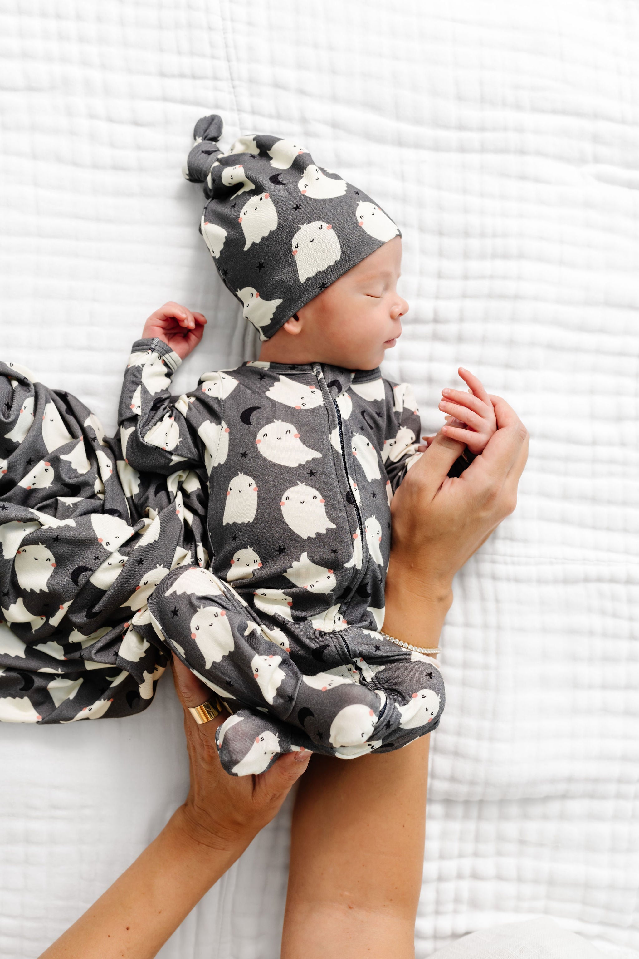 Happy Ghost Newborn Hat Bundle + Zipper Footie