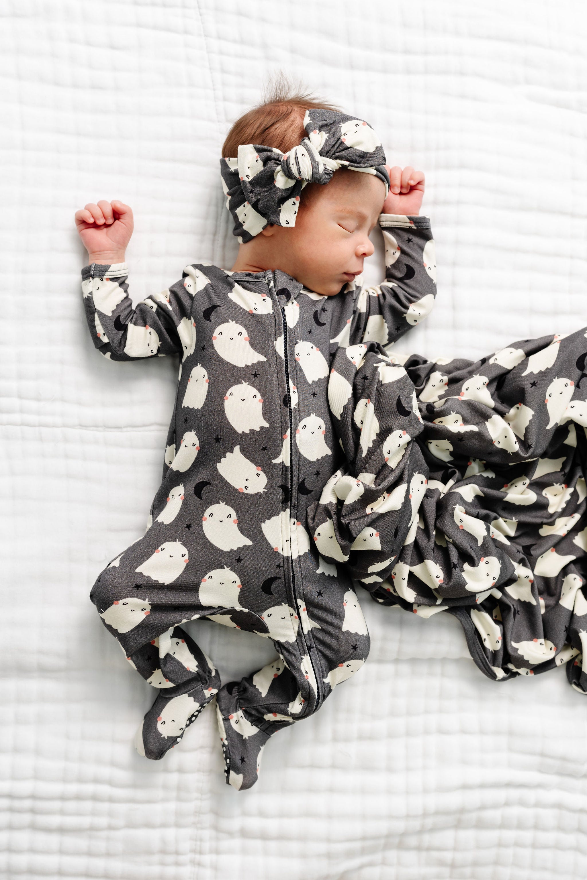 Happy Ghost Newborn Headband Bundle + Zipper Footie