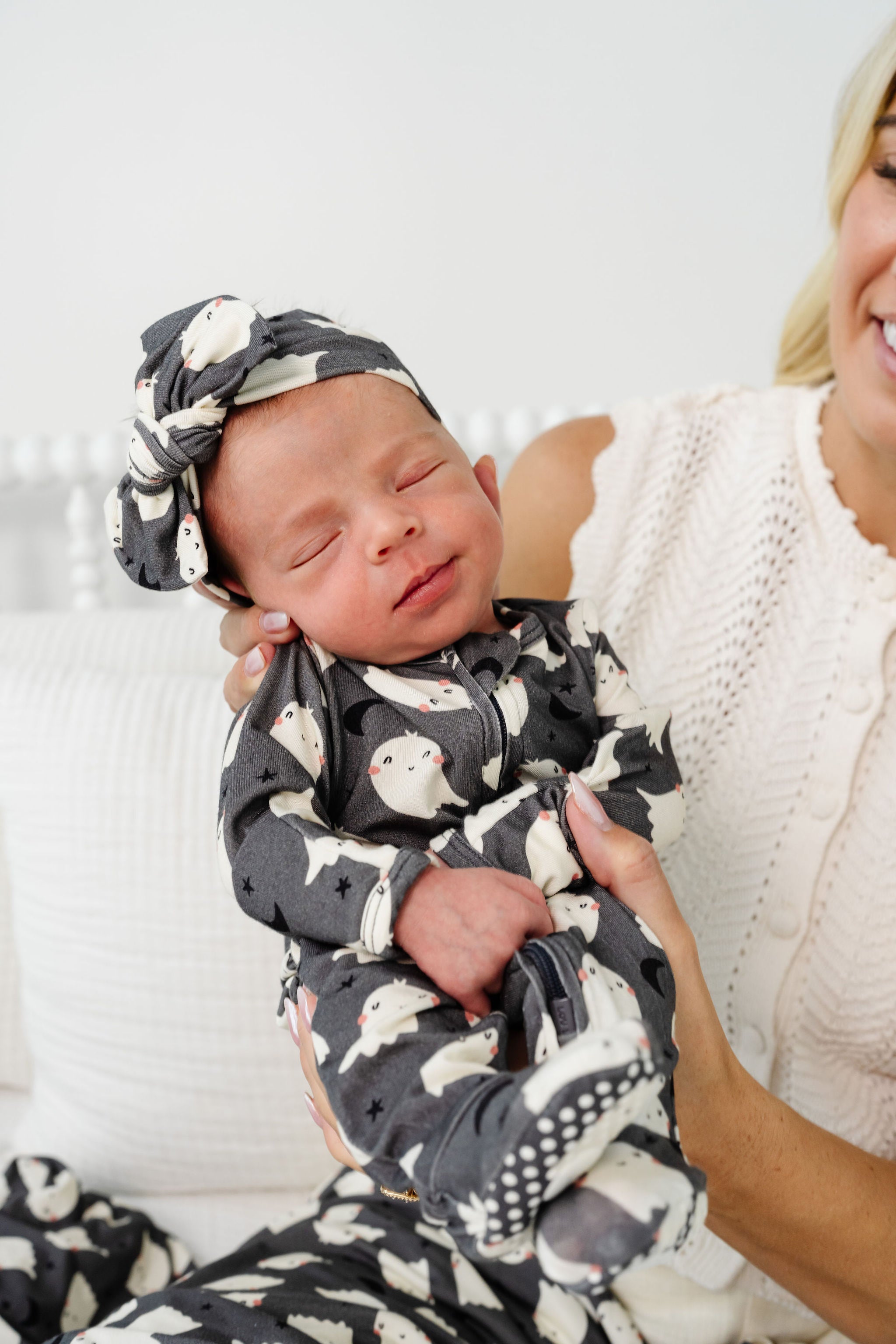 Happy Ghost Newborn Headband Bundle + Zipper Footie