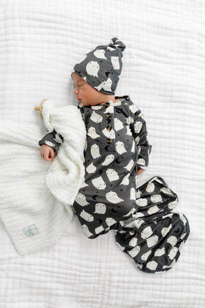 Happy Ghost Newborn Hat Bundle + Knotted Gown
