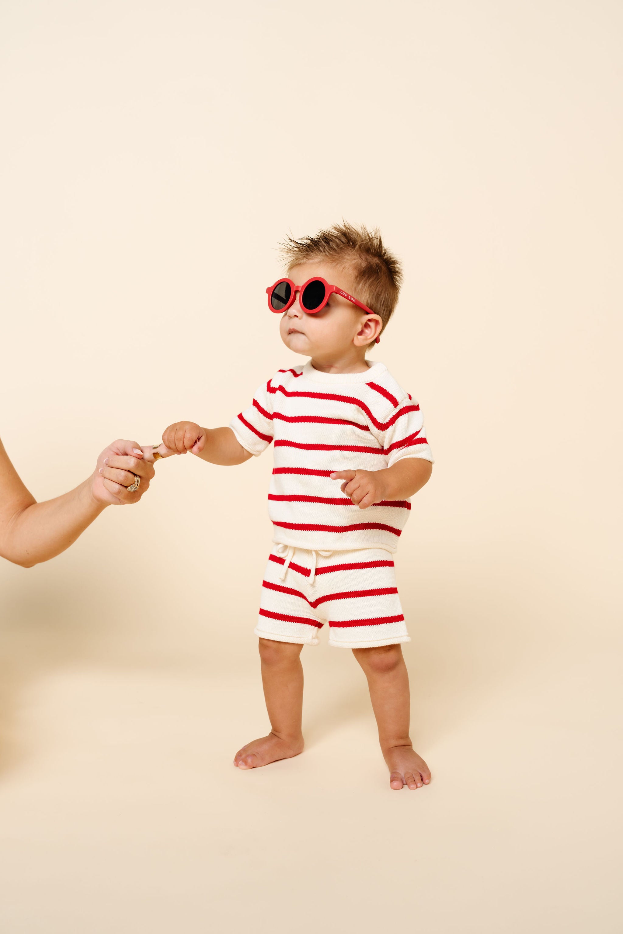 Knit Shirt + Short Set - Red Stripe