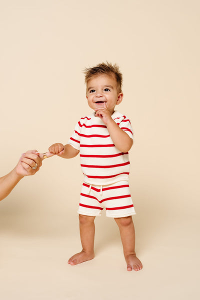 Knit Shirt + Short Set - Red Stripe