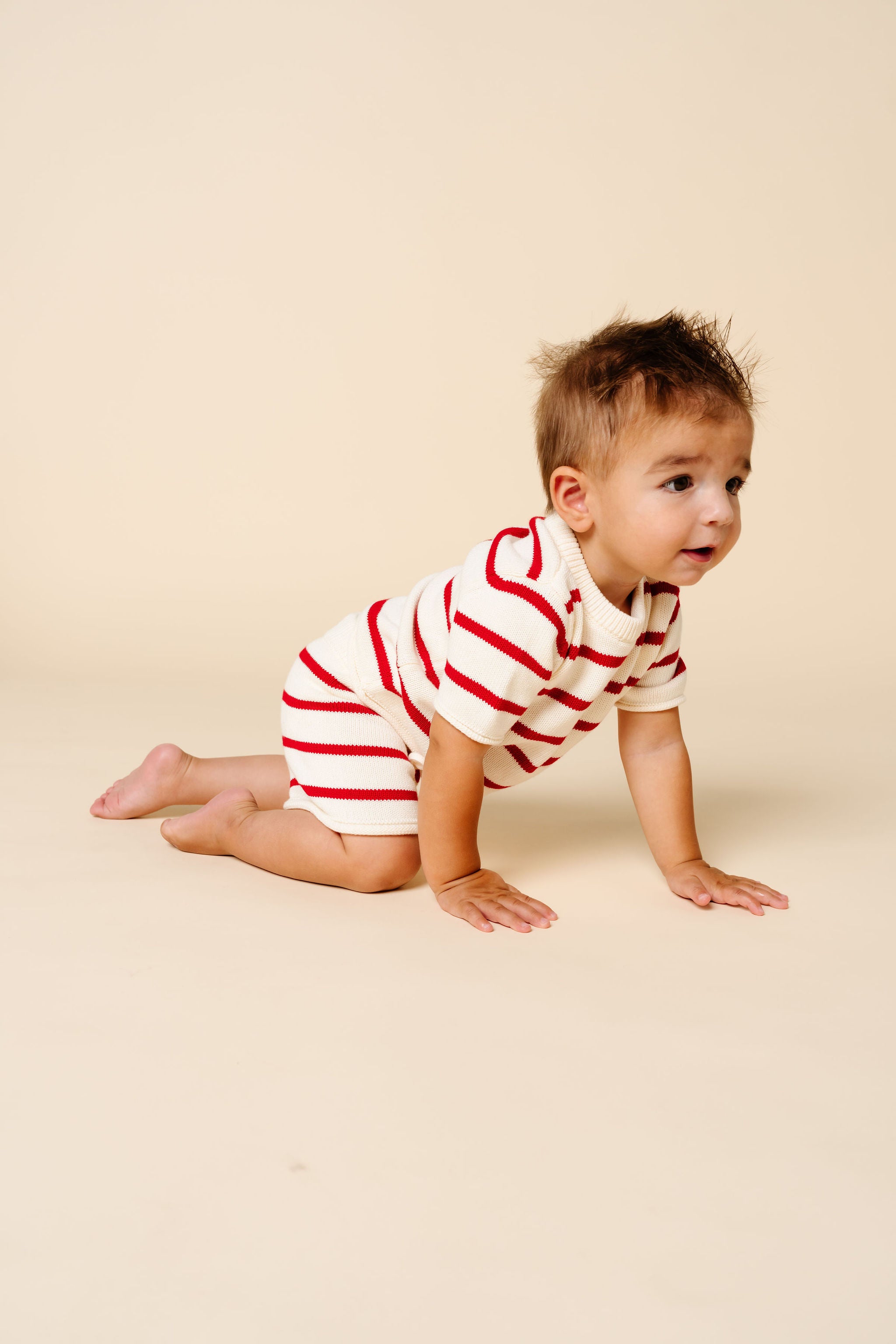 Knit Shirt + Short Set - Red Stripe