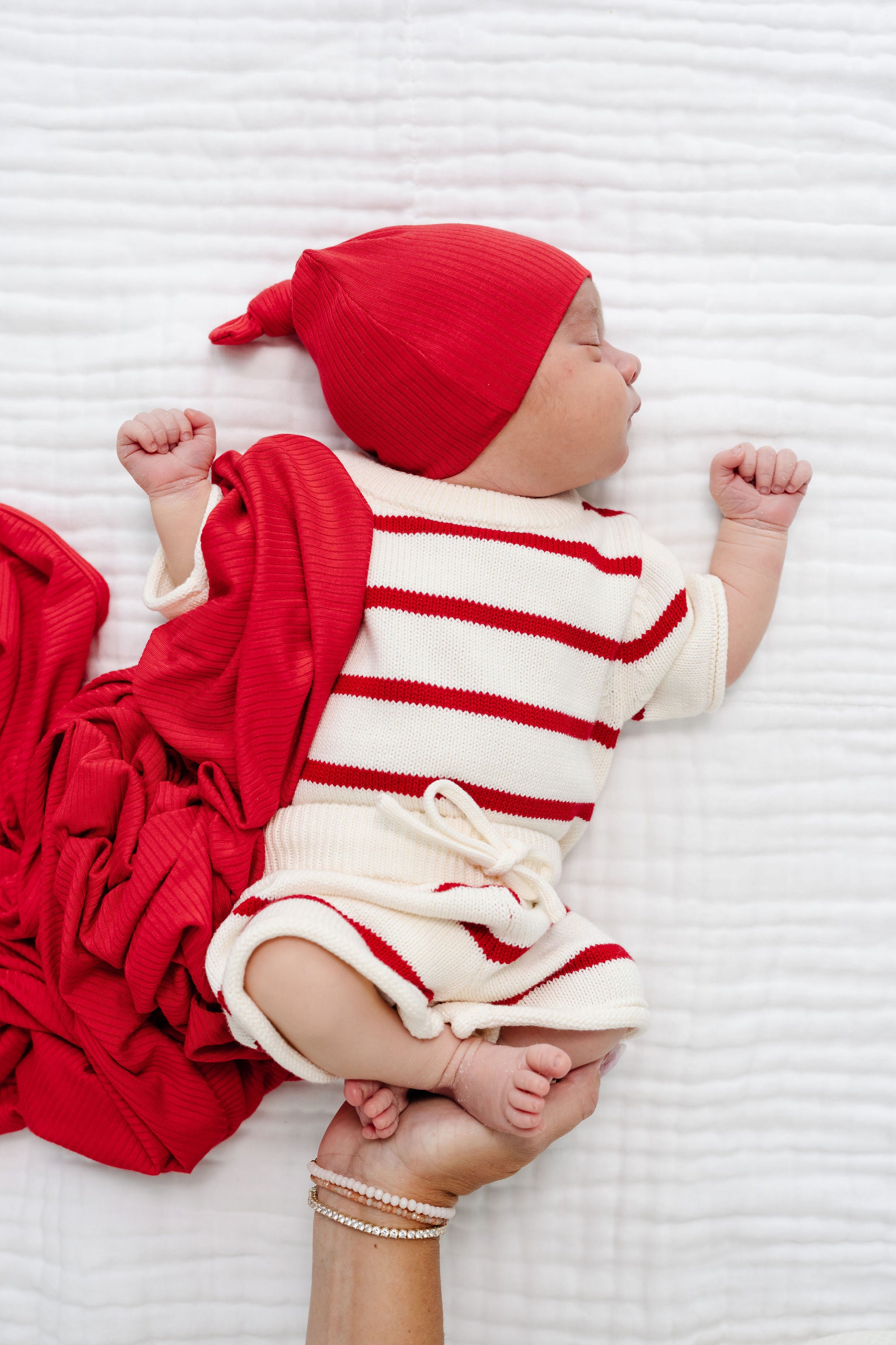 Knit Shirt + Short Set - Red Stripe
