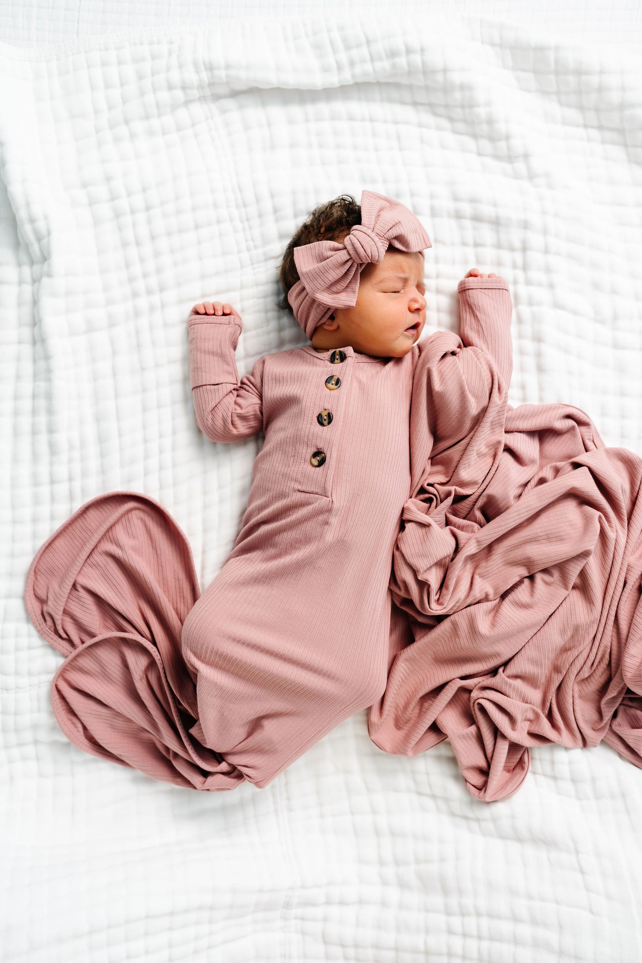 Jane Ribbed Newborn Headband Bundle + Knotted Gown