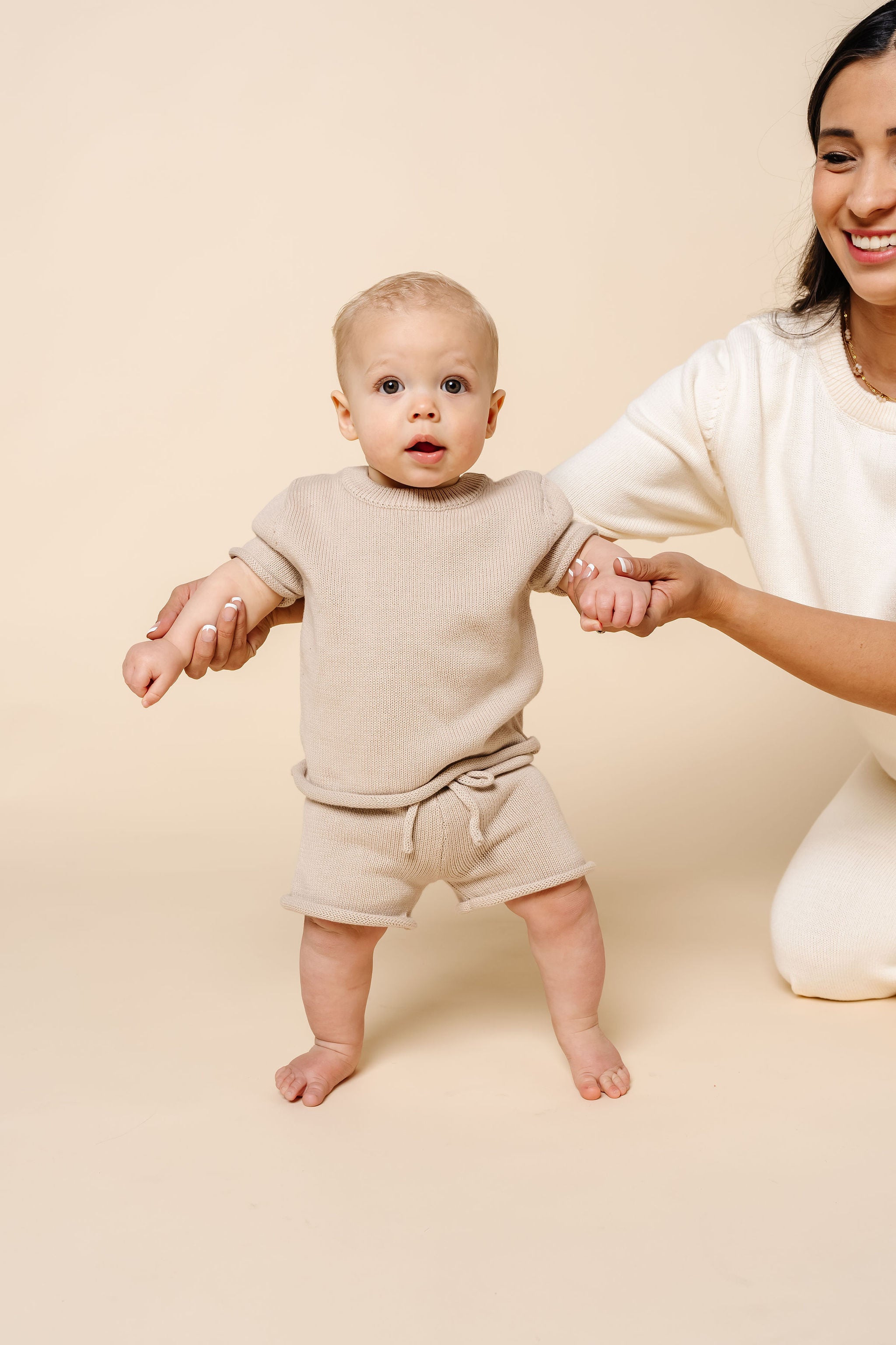 Knit Shirt + Short Set - Tan