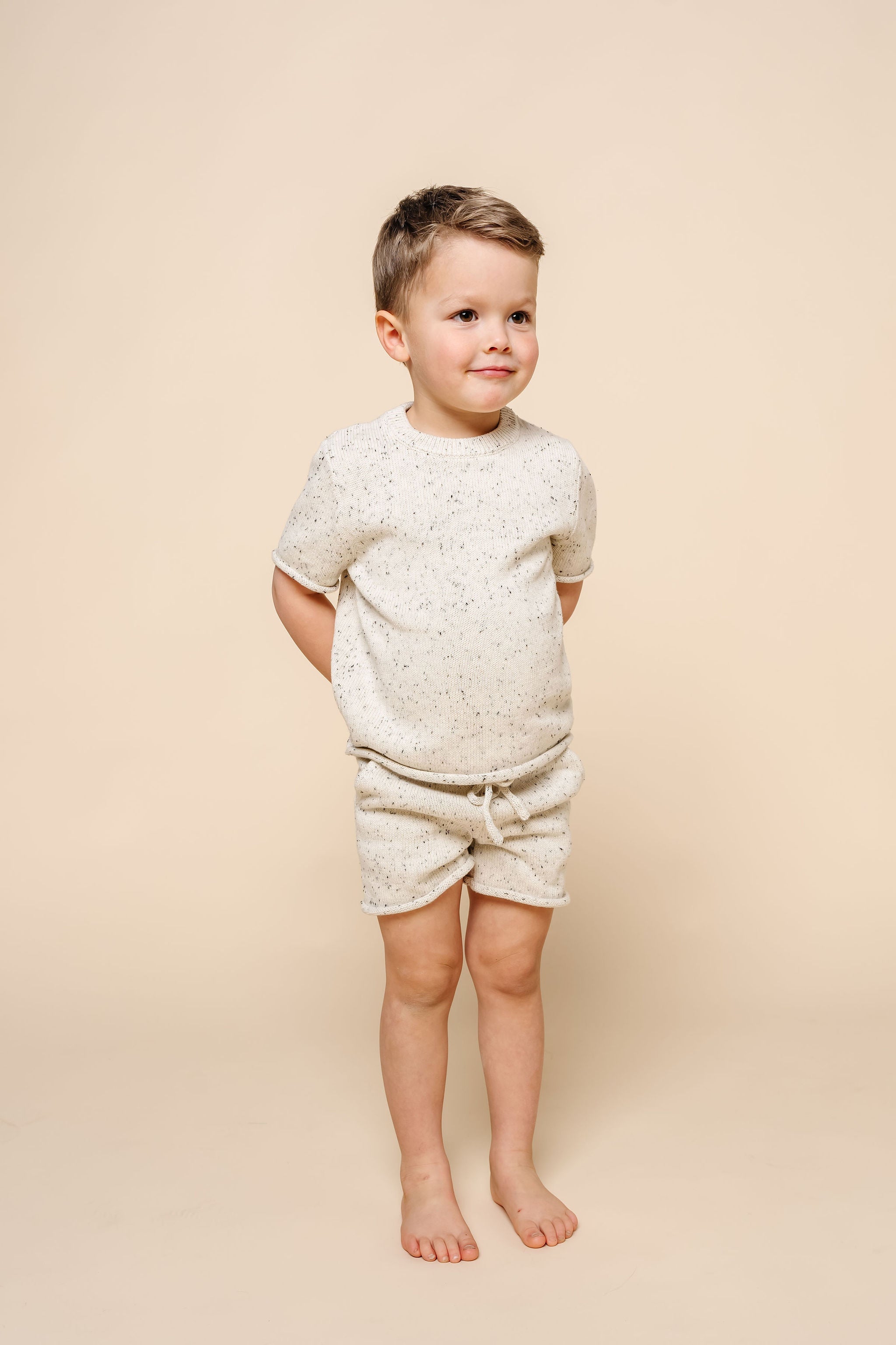 Knit Shirt + Short Set - Cream Speckle