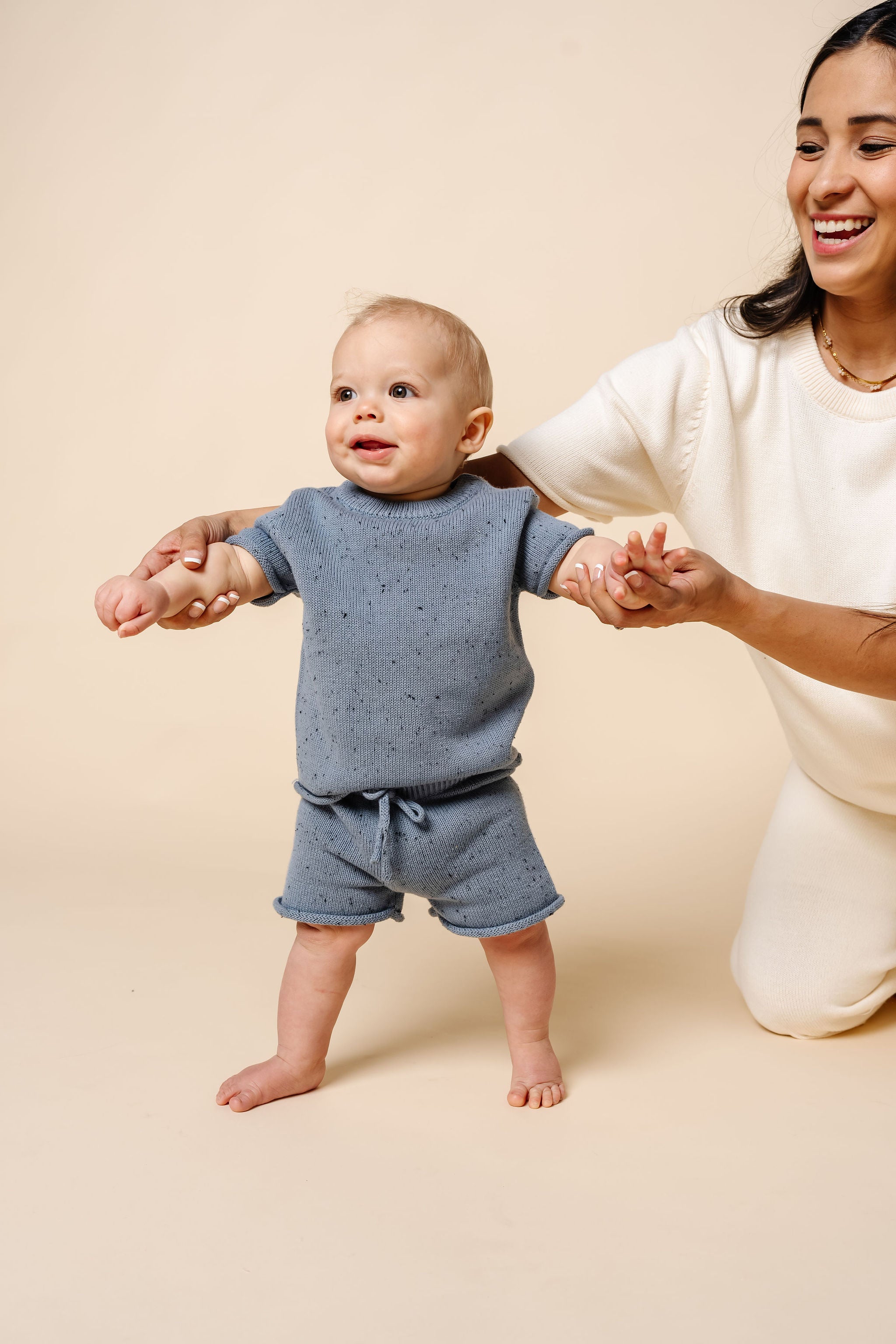 Knit Shirt + Short Set - Cadet Speckle