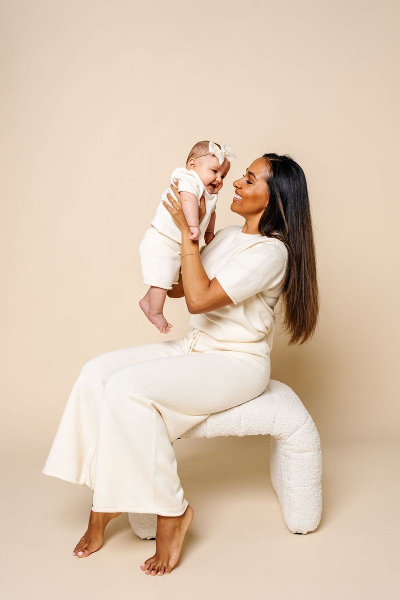 Knit Women's Wide Leg Pants - Ivory