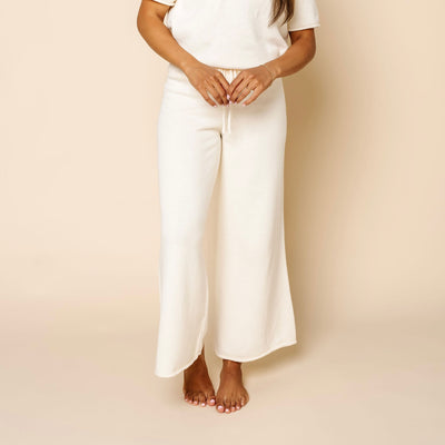 Knit Women's Wide Leg Pants - Ivory