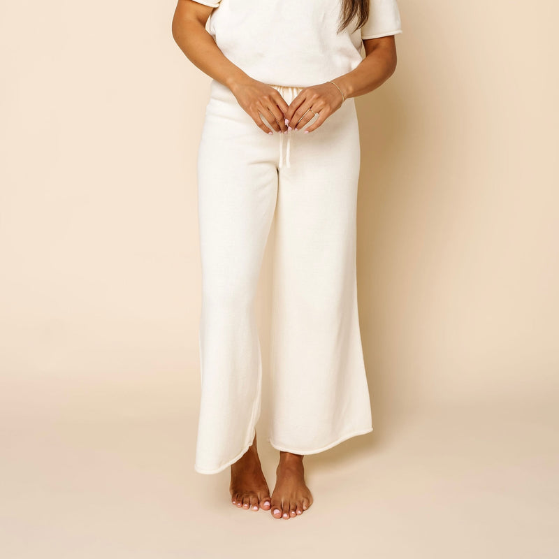 Knit Women's Wide Leg Pants - Ivory