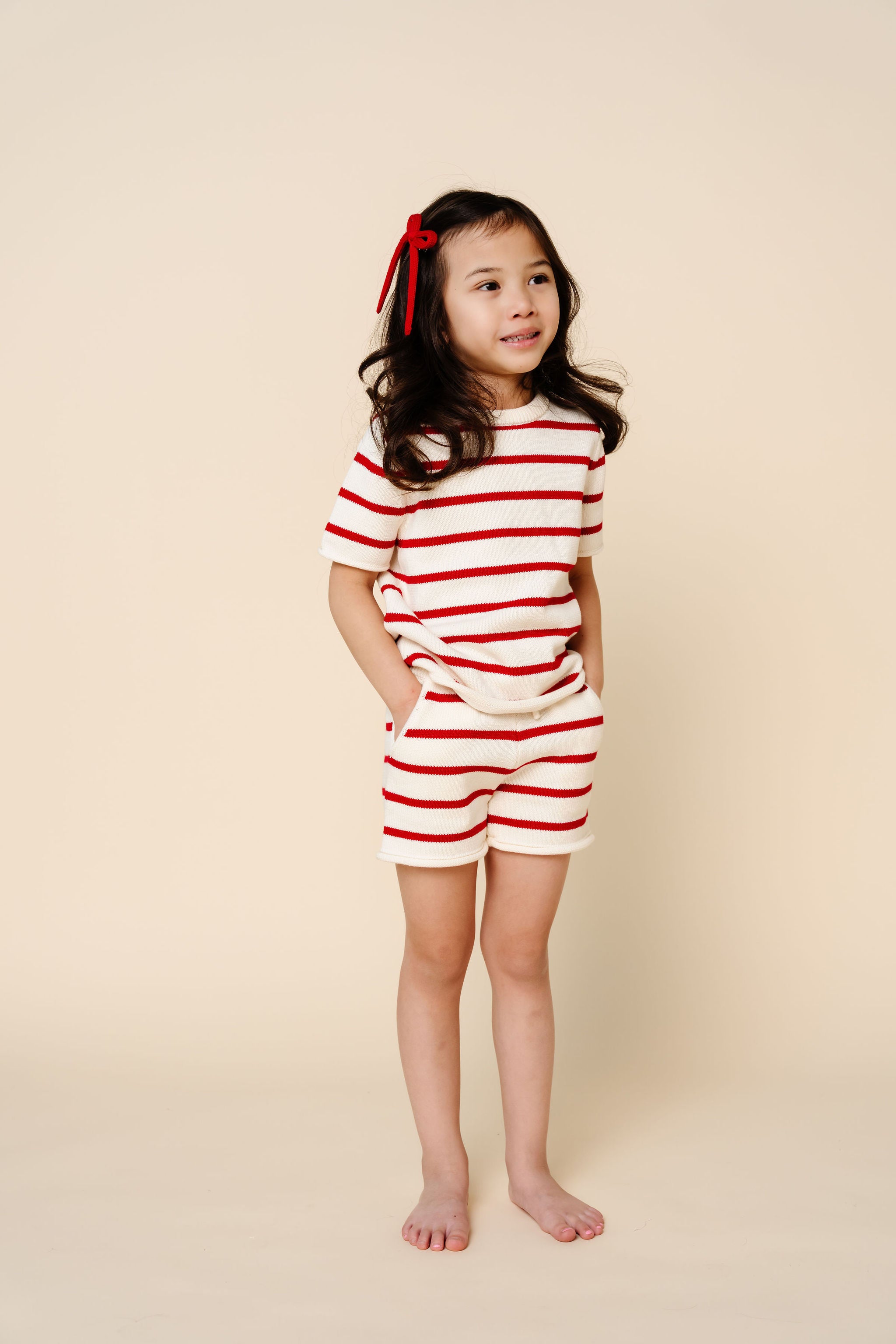 Knit Shirt + Short Set - Red Stripe