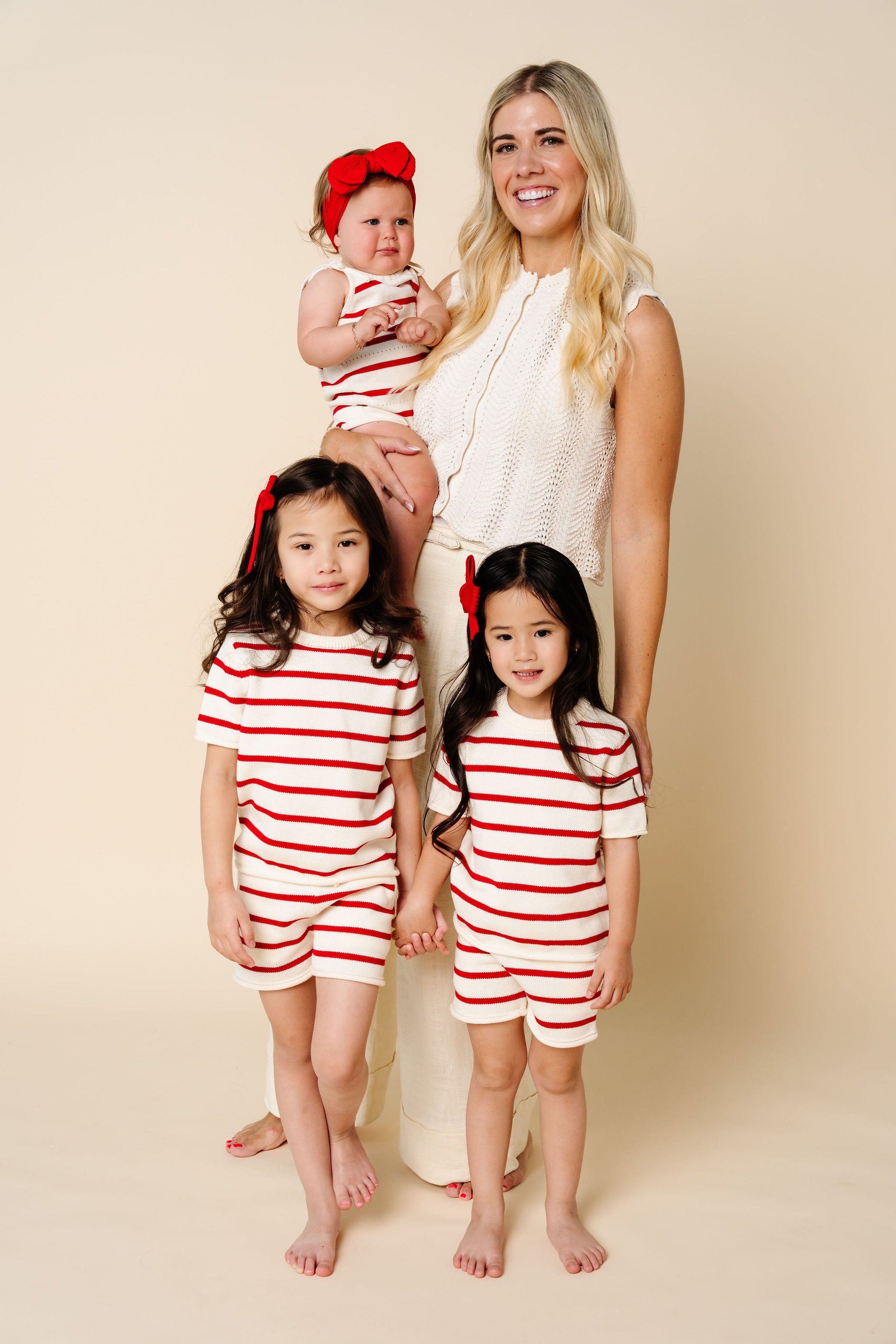 Knit Shirt + Short Set - Red Stripe