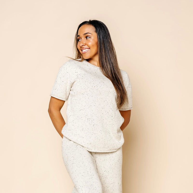 Knit Women's Short Sleeve Tee - Cream Speckle