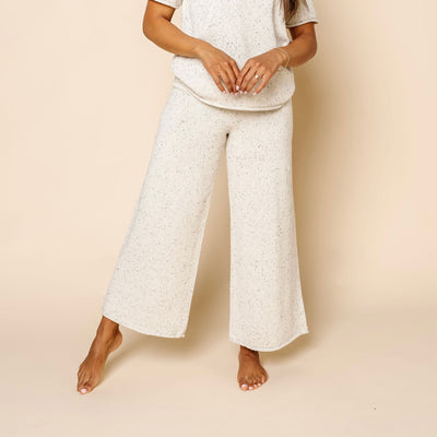 Knit Women's Wide Leg Pants - Cream Speckle