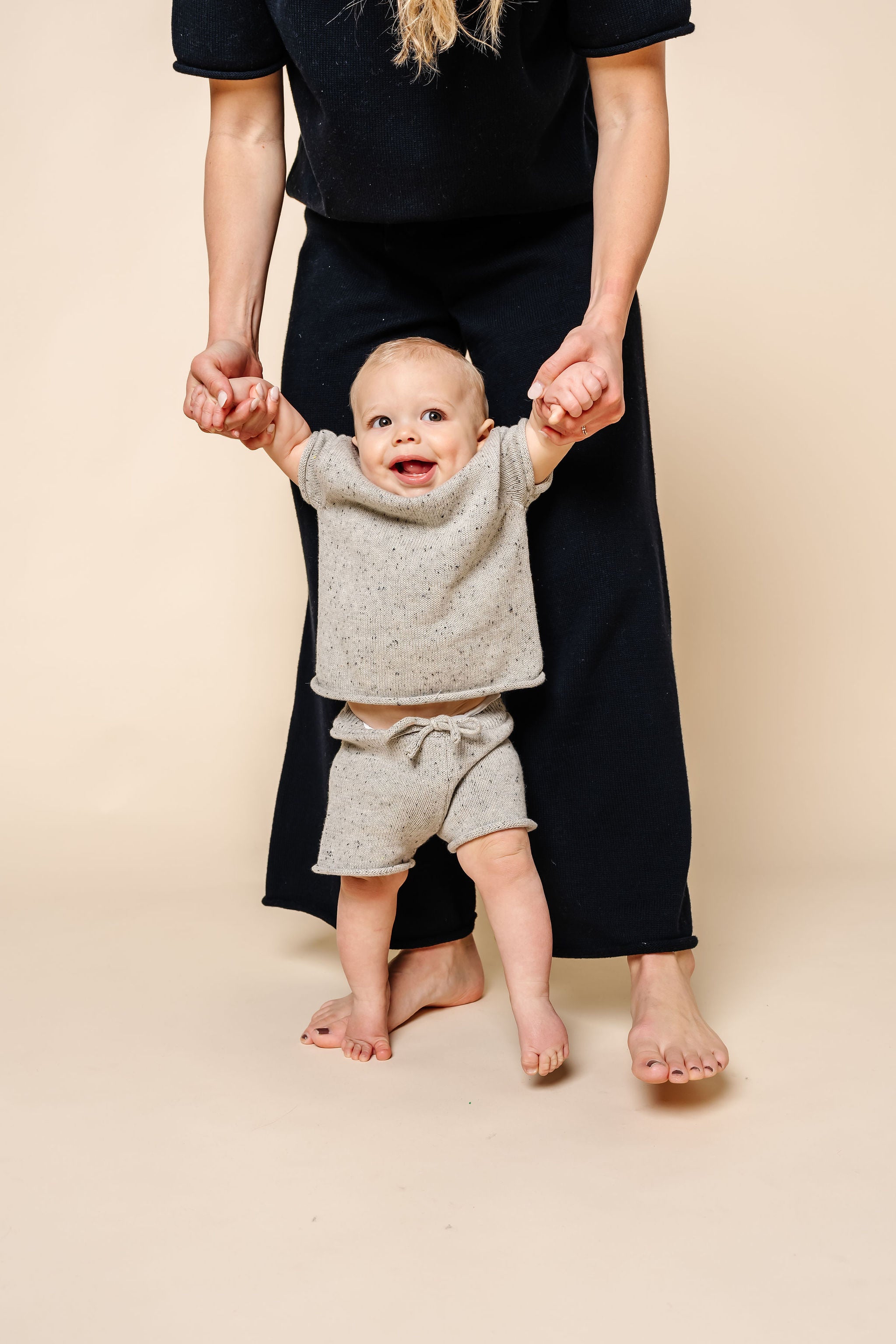 Knit Shirt + Short Set - Grey Speckle