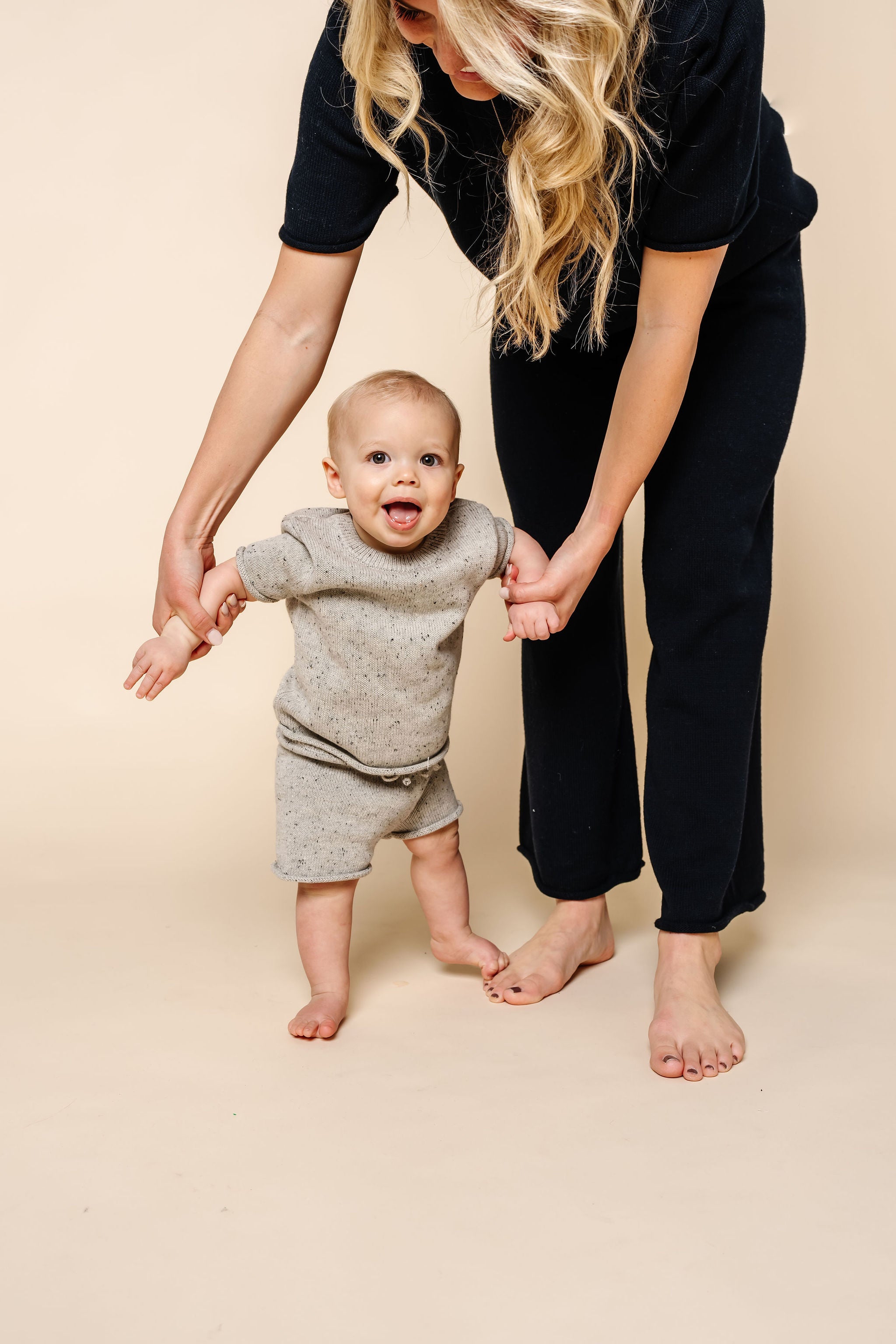 Knit Shirt + Short Set - Grey Speckle