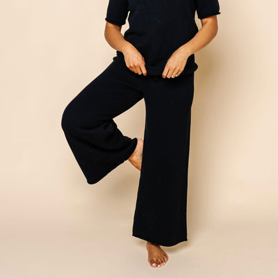 Knit Women's Wide Leg Pants - Black