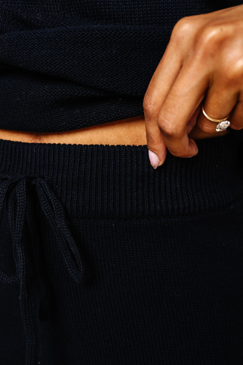 Knit Women's Wide Leg Pants - Black