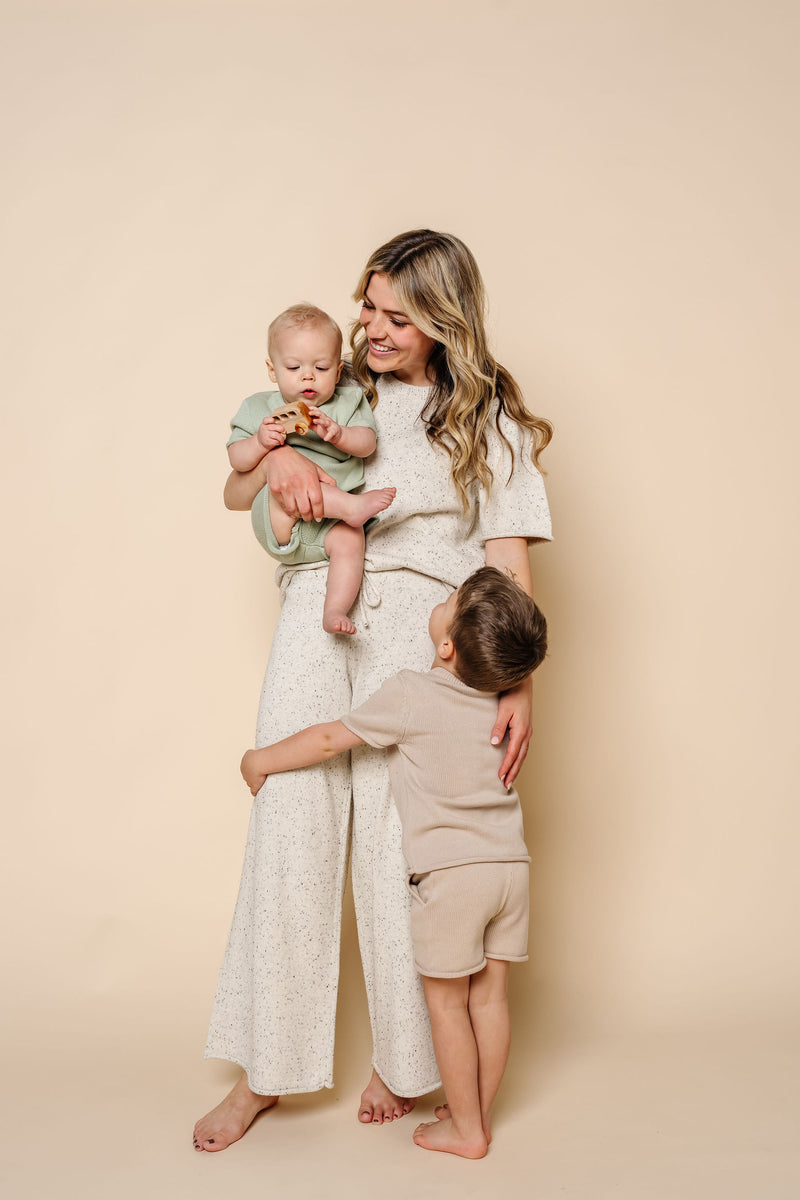Knit Women's Wide Leg Pants - Cream Speckle