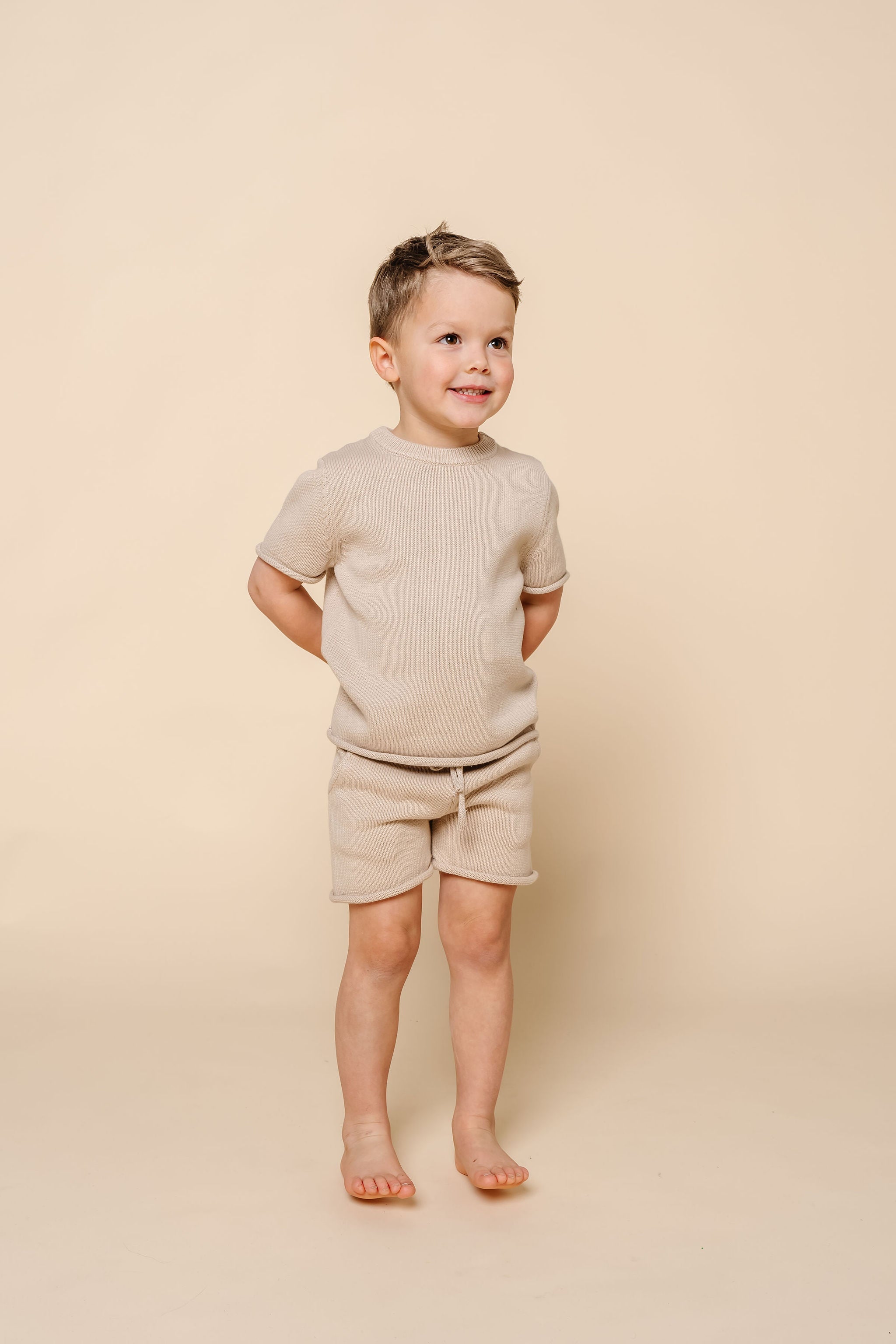 Knit Shirt + Short Set - Tan