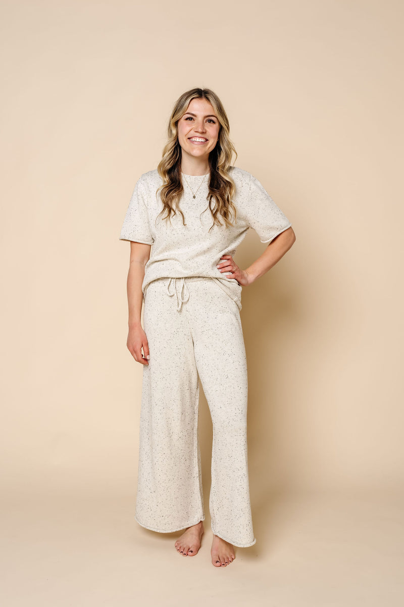 Knit Women's Wide Leg Pants - Cream Speckle