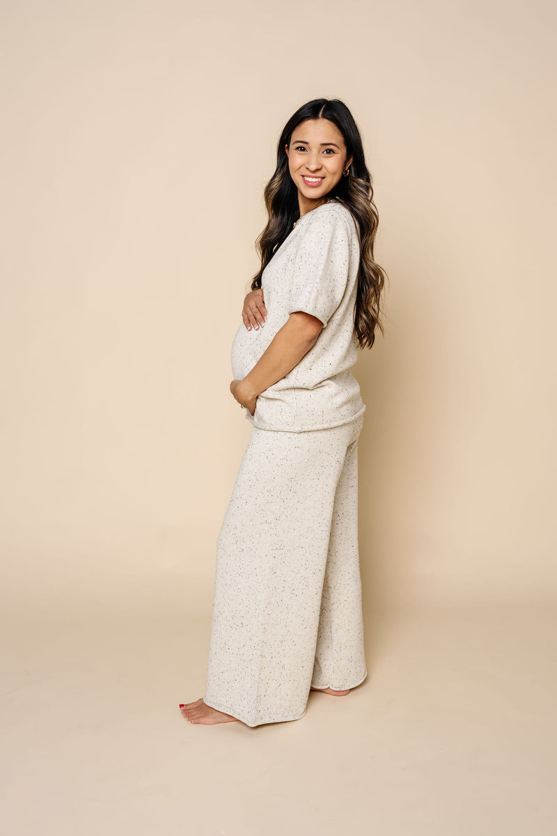Knit Women's Wide Leg Pants - Cream Speckle