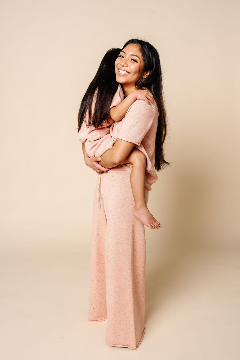 Knit Women's Wide Leg Pants - Petal Speckle