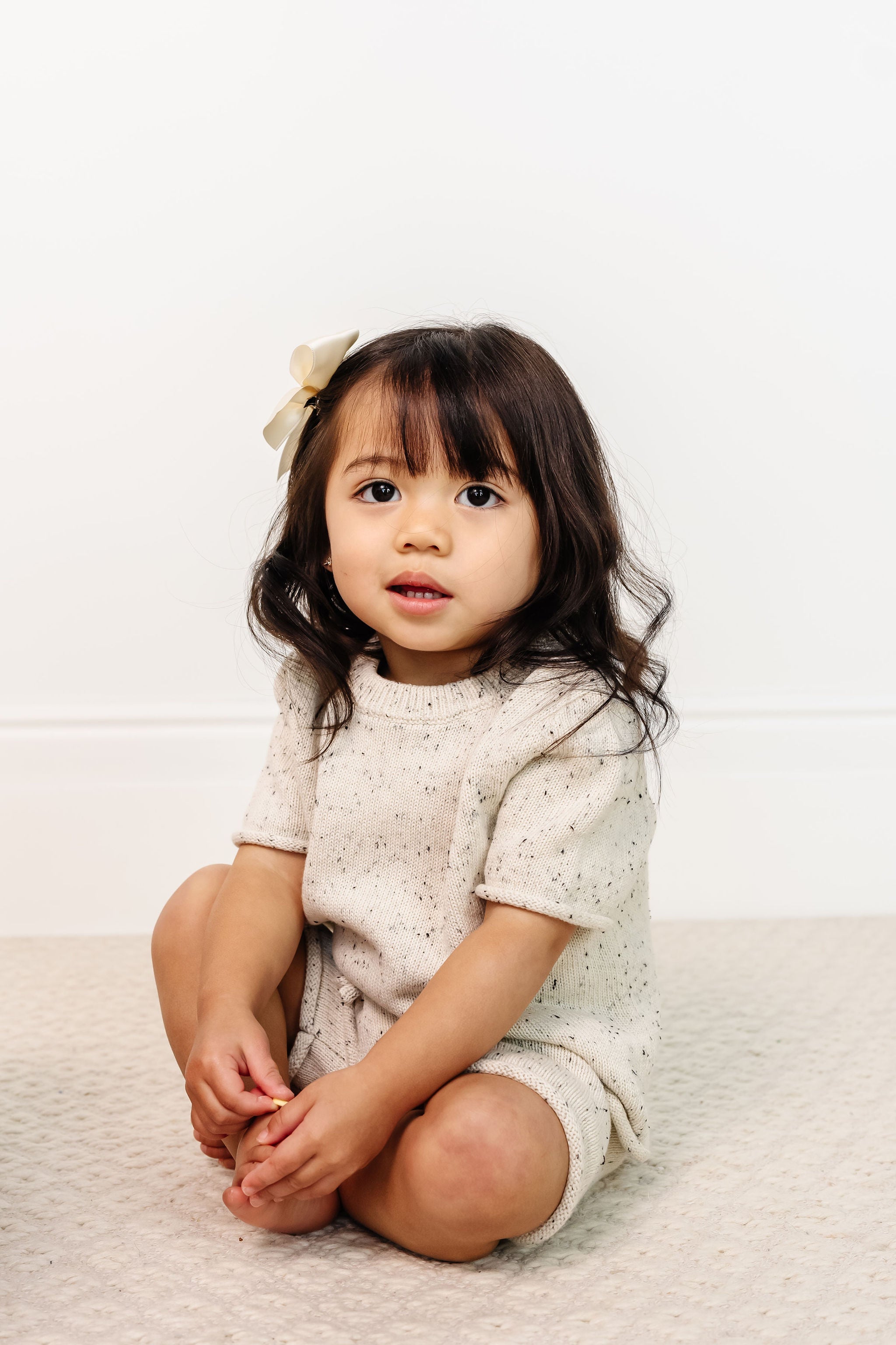 Knit Shirt + Short Set - Cream Speckle