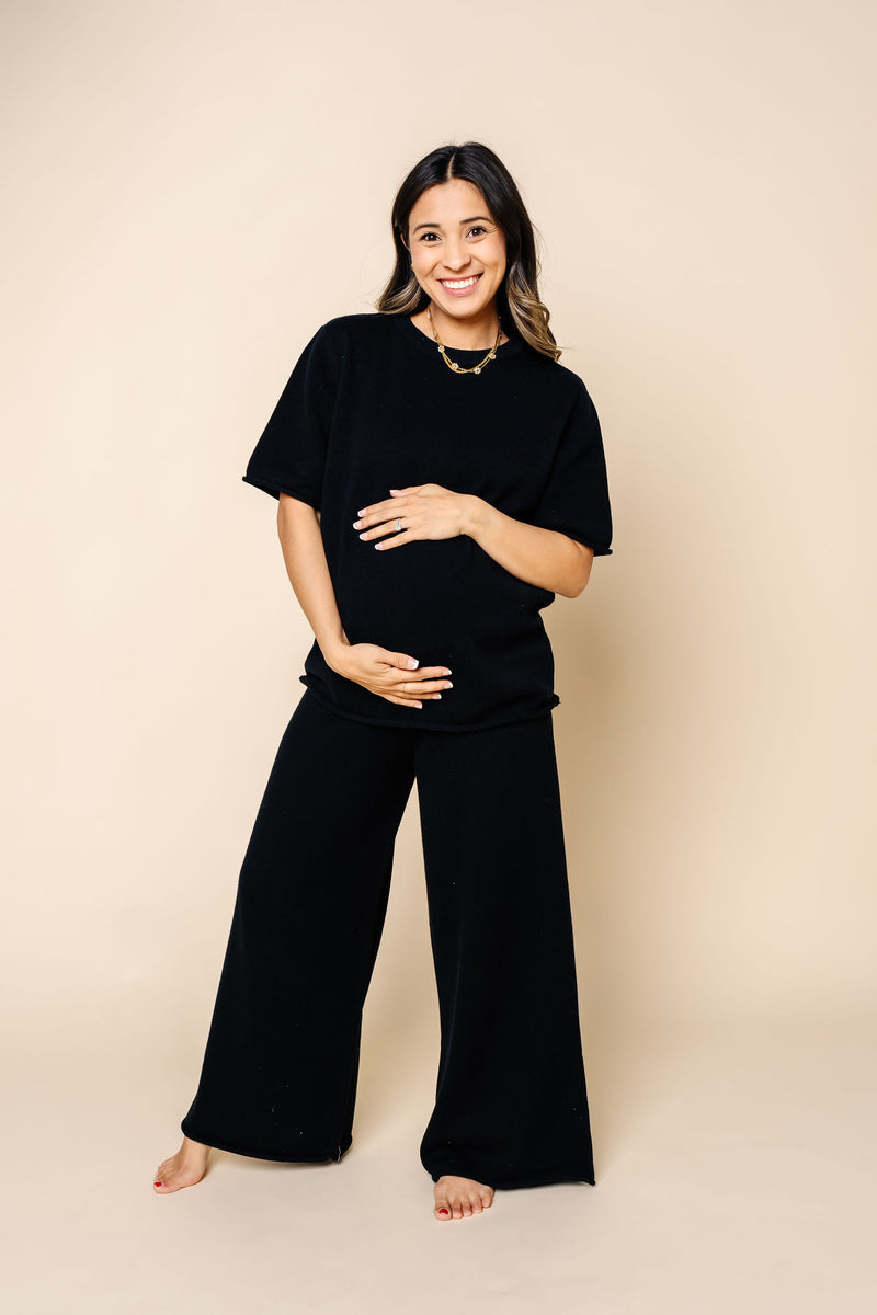 Knit Women's Wide Leg Pants - Black