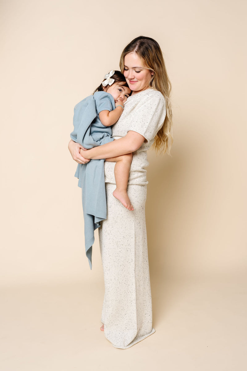 Knit Women's Wide Leg Pants - Cream Speckle