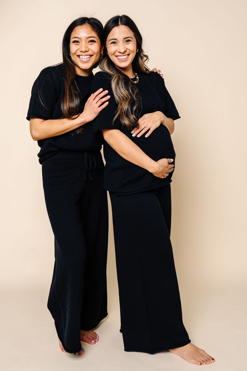 Knit Women's Wide Leg Pants - Black