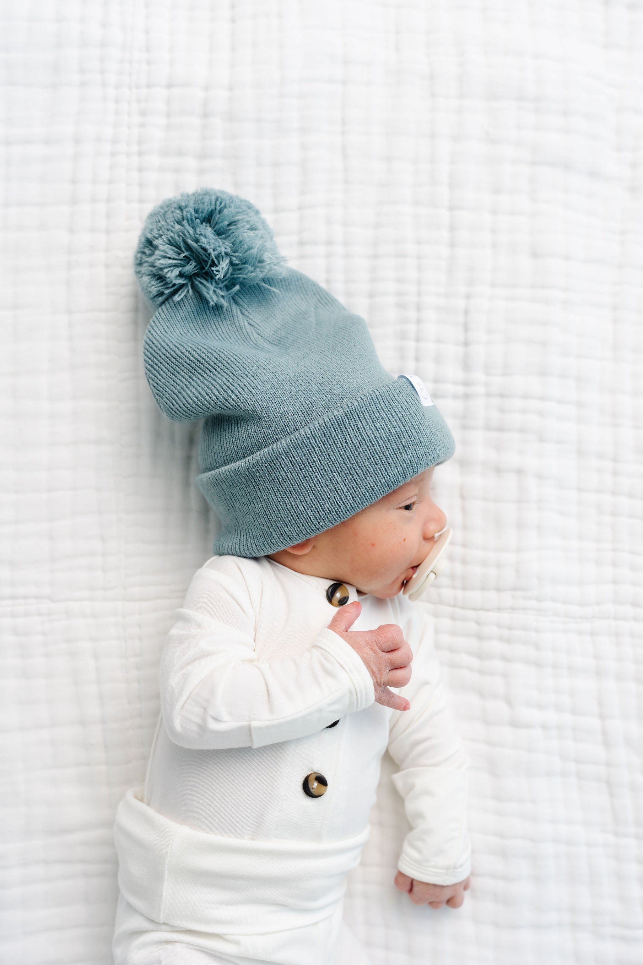 Beanie with Pom - Dusty Blue