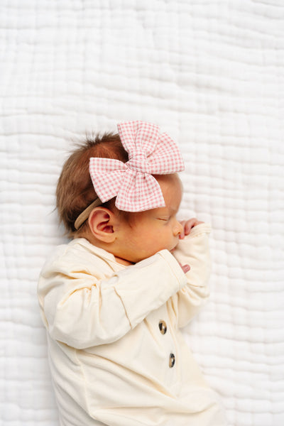 Adventure Bow - Rose Gingham Headband