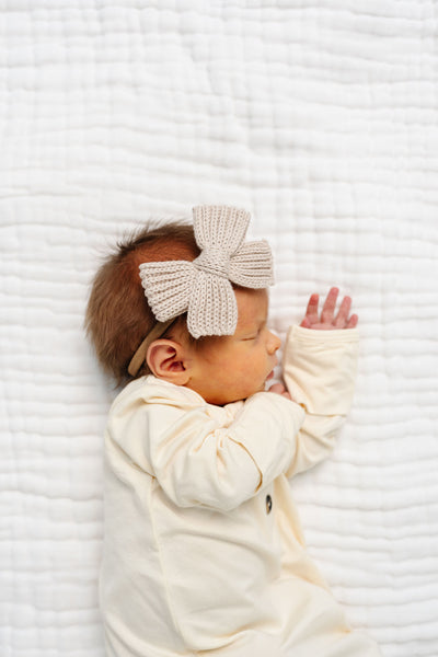 Sweater Bow - Tan Chunky Knit Headband