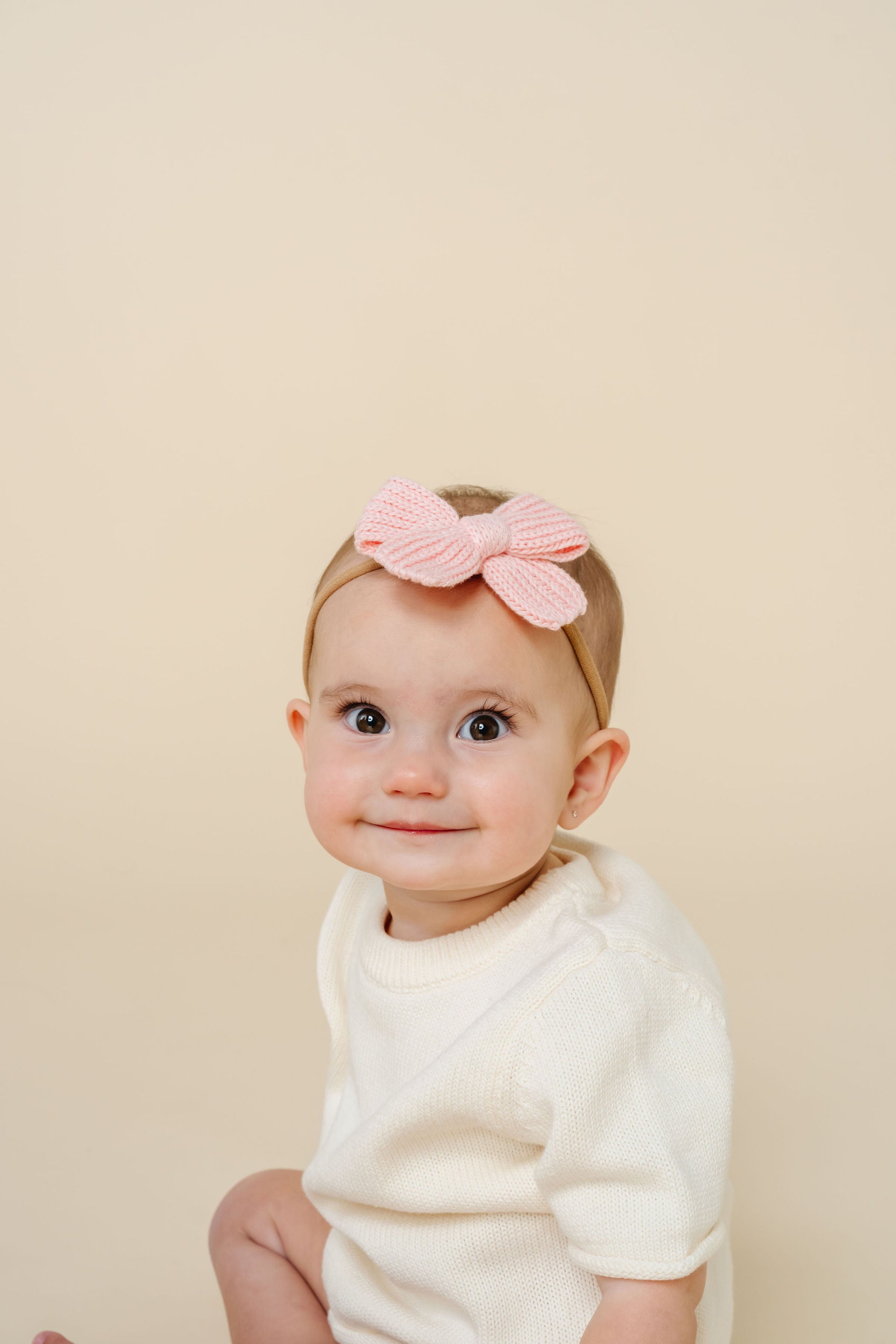 Sweater Bow - Blush Chunky Knit