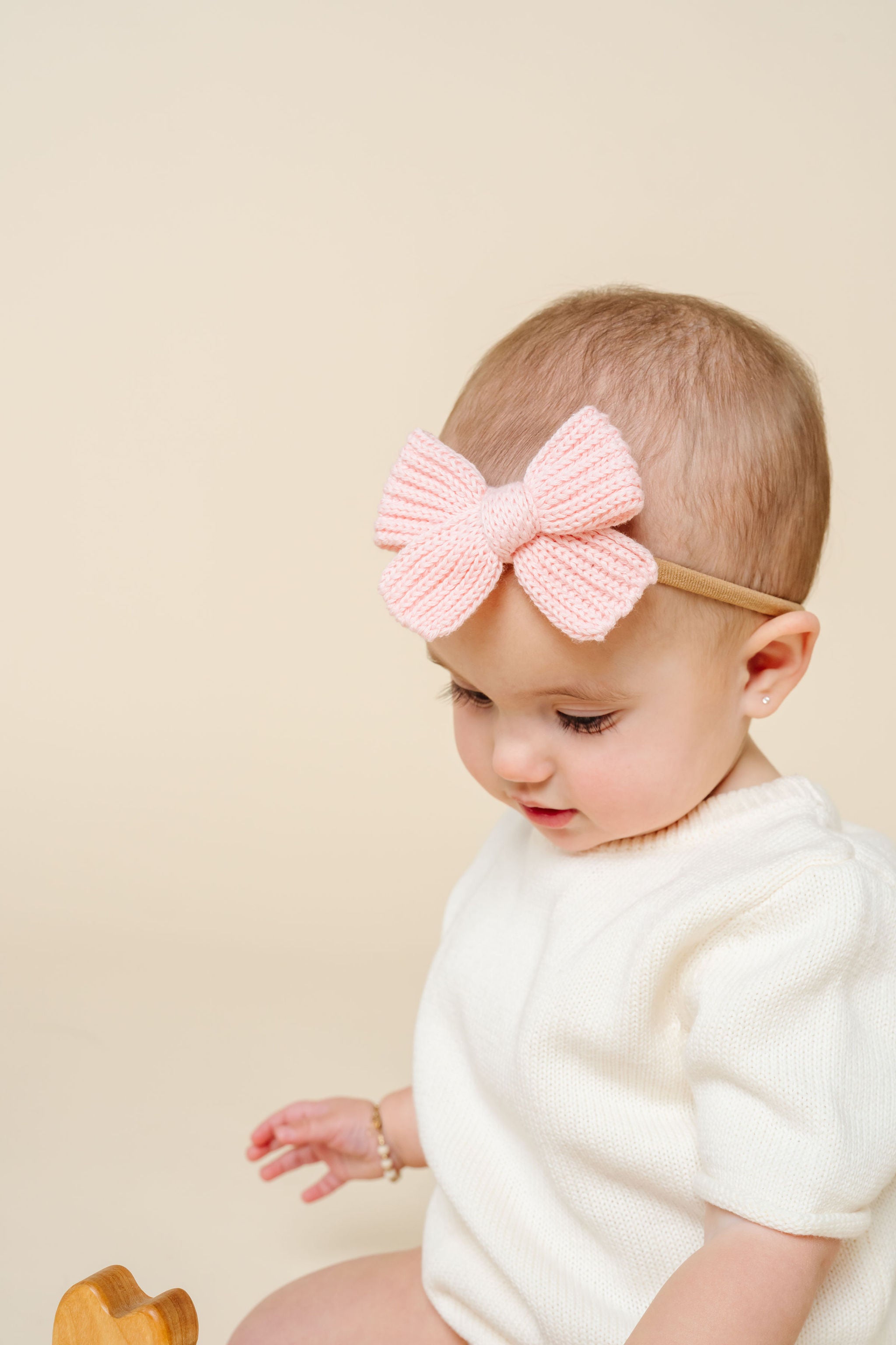 Sweater Bow - Blush Chunky Knit