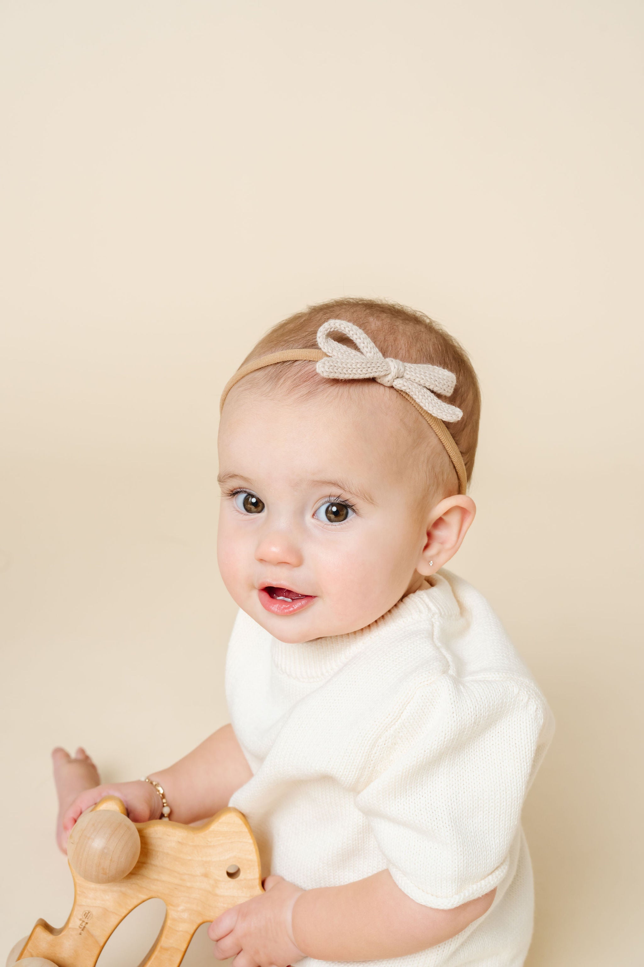 Sweater Bow - Tan Knit Headband