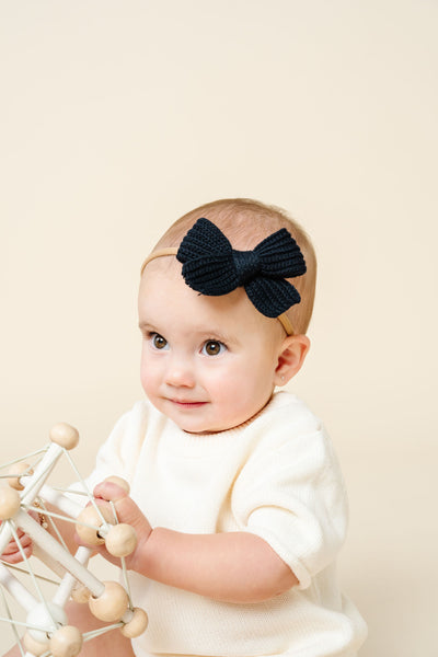 Sweater Bow - Black Chunky Knit Headband