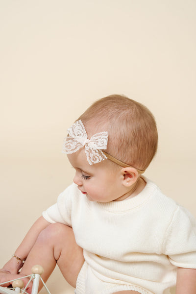 Lace Bow - Powder Pink Headband