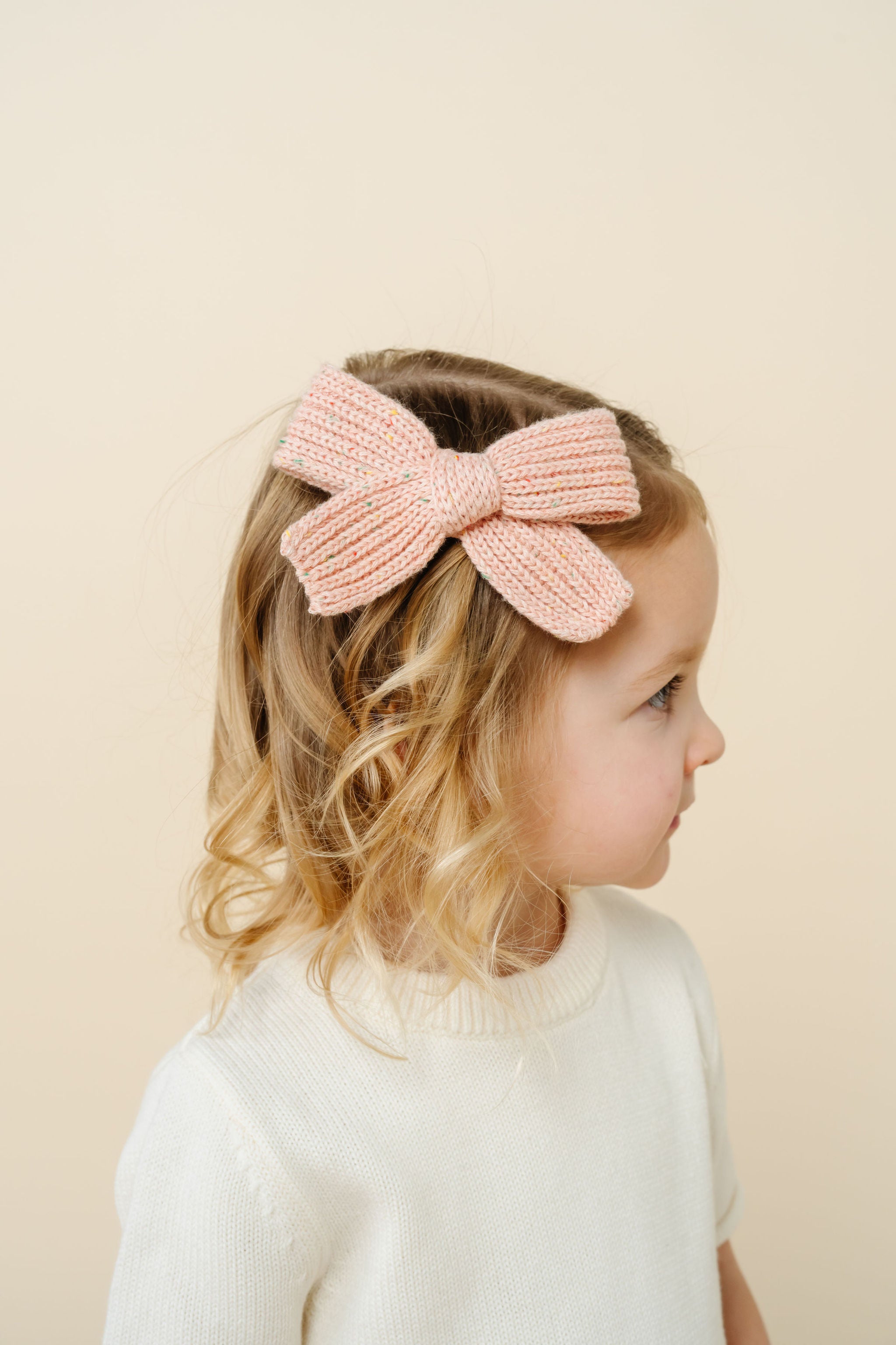 Sweater Bow 3 Pack - Petal Speckle Chunky Knit Clip