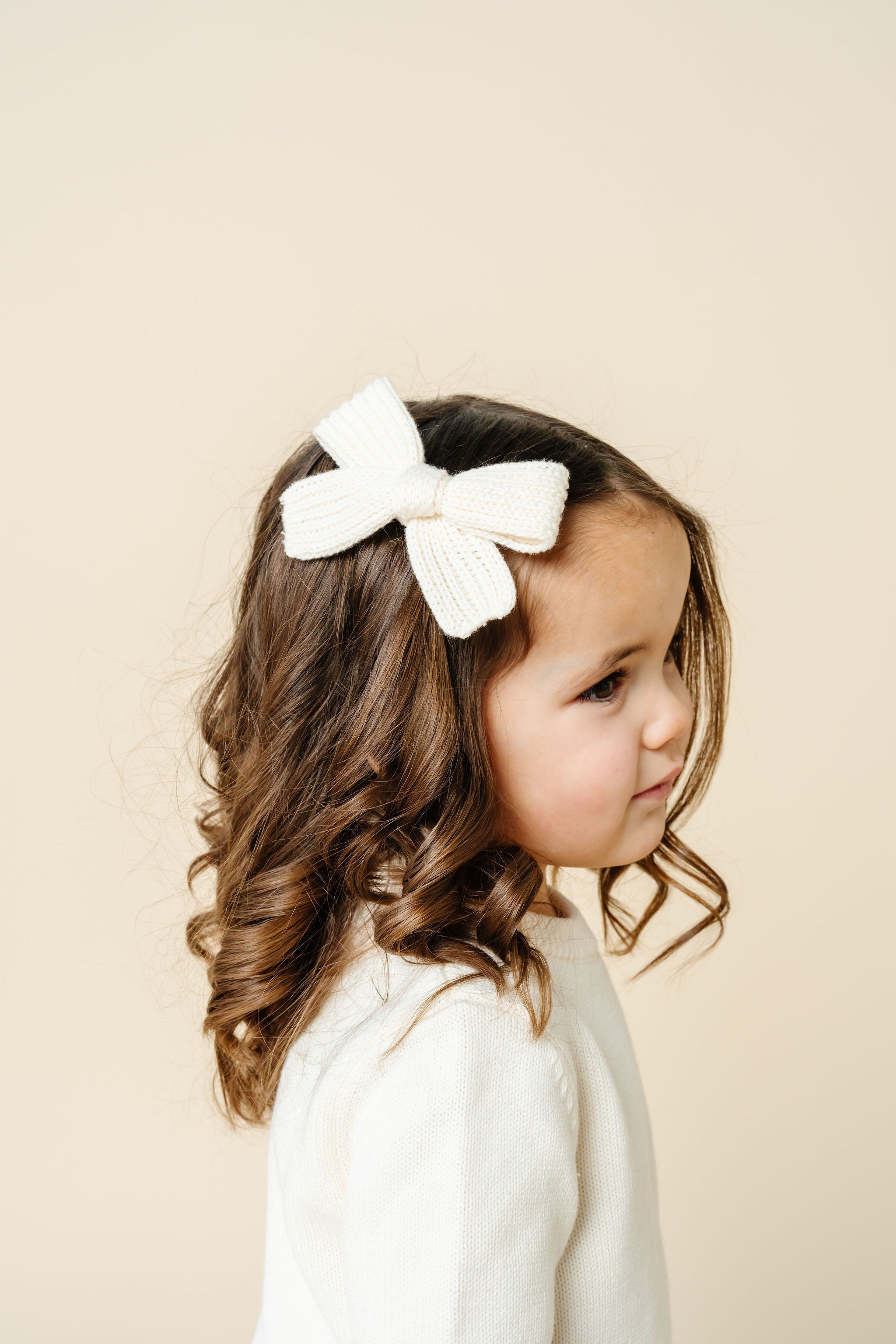 Sweater Bow - Ivory Chunky Knit Clip