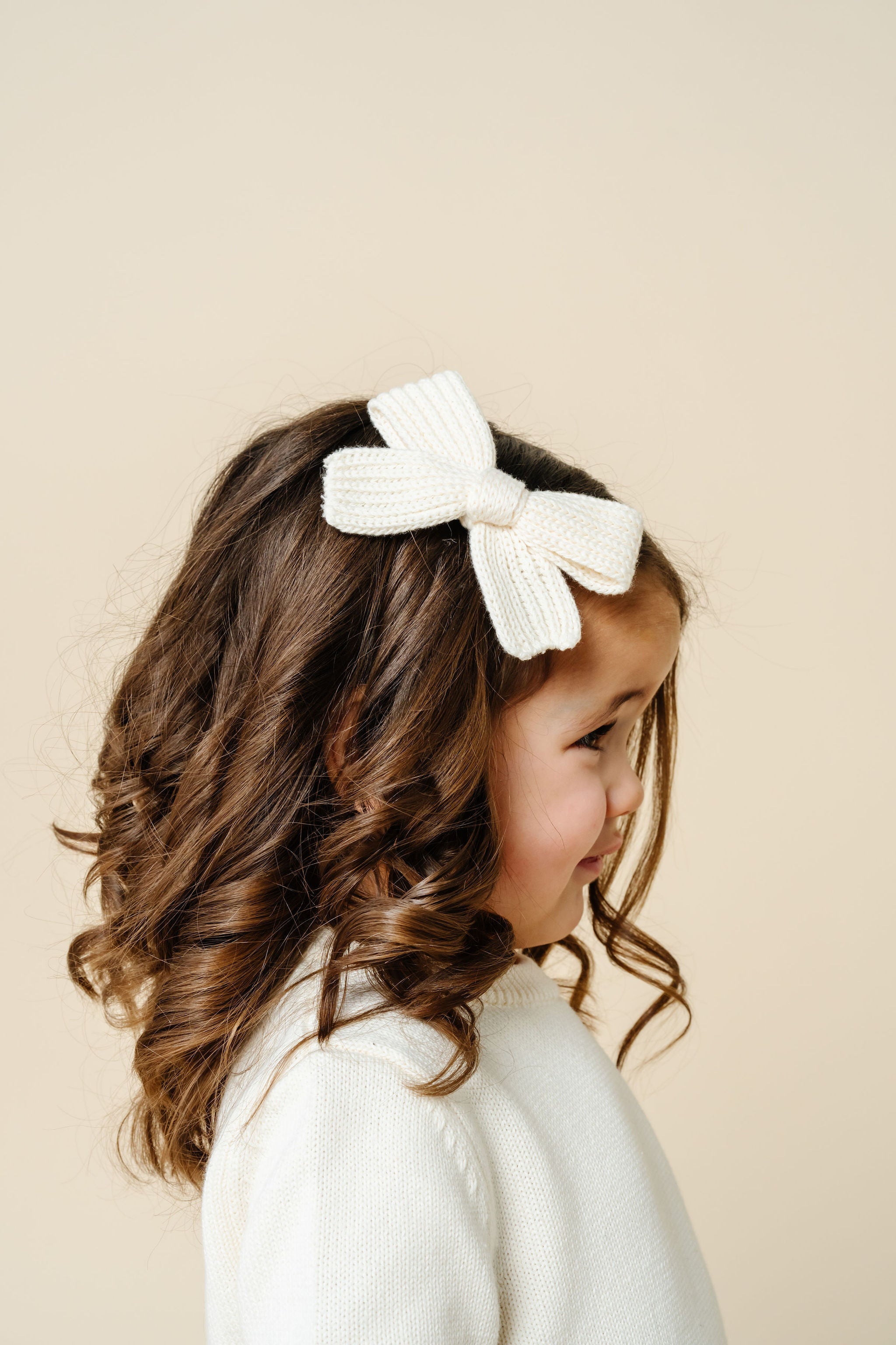 Sweater Bow - Ivory Chunky Knit Clip