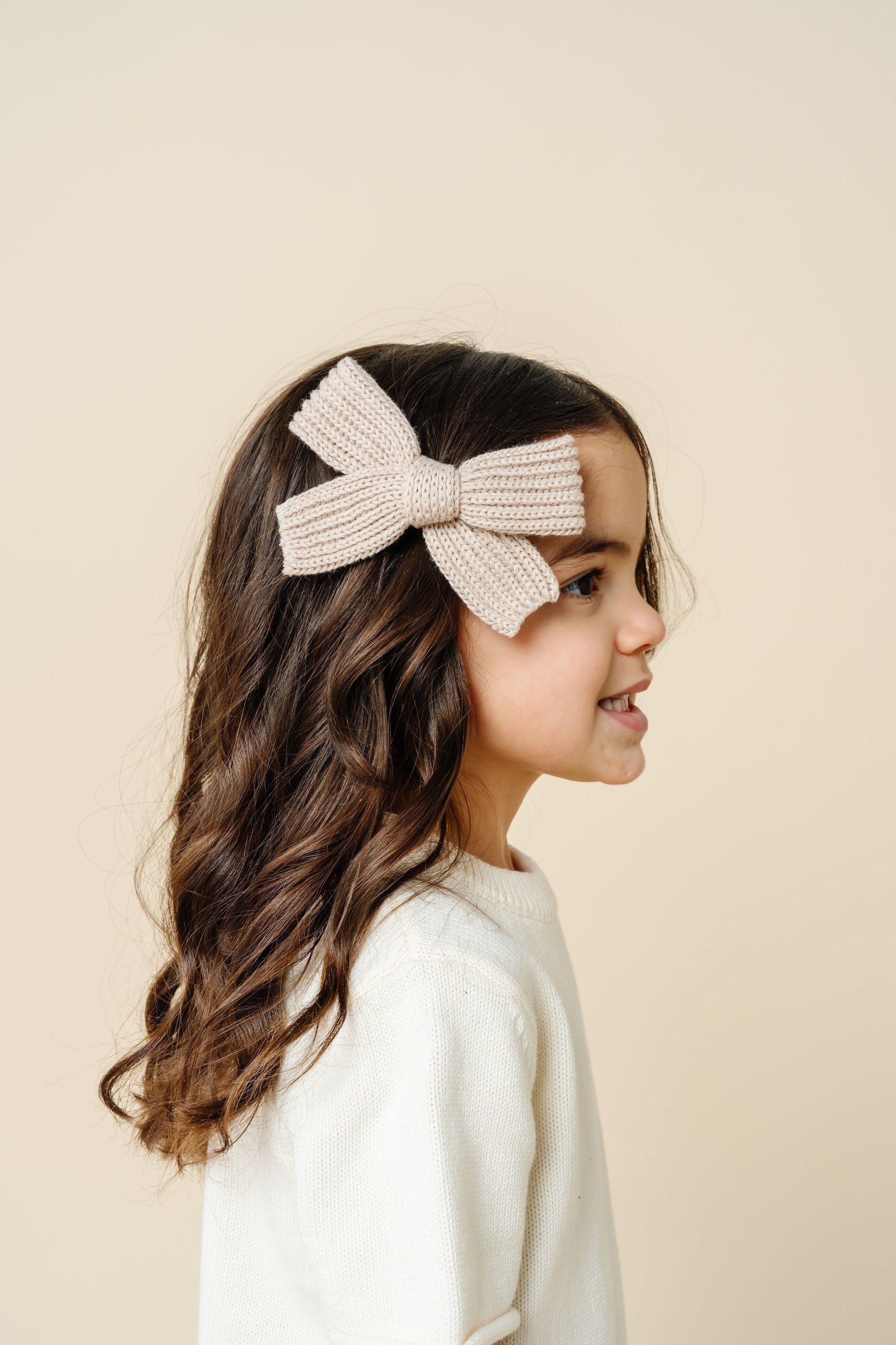 Sweater Bow - Tan Chunky Knit Clip