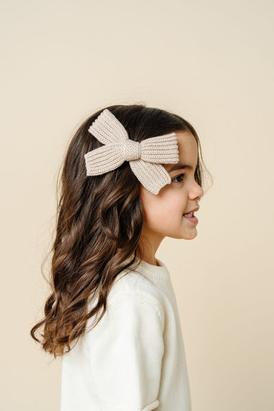 Sweater Bow - Tan Chunky Knit Clip